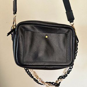 Madewell Shoulder Bag Black Leather, Multiple cotton thick straps